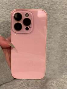 纯色马卡龙玻璃纹理直边自粘镜头膜手机壳适用于 16 ProMax、 13 New 14 Pro、16、极简主义15 ProMax、11/12,防指纹 - 粉色 - 查看 2