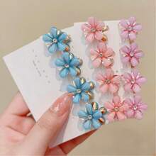 6pcs/Set Women's Mixed Color Alloy Crystal Flower Hair Clips, Elegant High-End Bangs/Fringe Clips, Princess Style Hair Accessories, Versatile For Daily Decoration, Dating, Commuting, Gift Flower Claw Clips