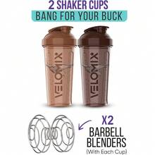 2 Pack 28oz Fitness Shaker Bottles With Stainless Steel Whisk Balls, Leakproof Protein Mixer Cup For Gym Workout School Travel, Includes Cleaning Brush & Wide Mouth Design For Easy Mixing - 97) Caramel & Mocha - 查看 3