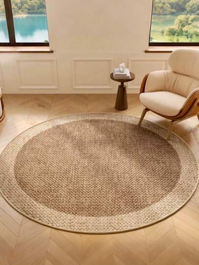 1 件简约圆形毛绒装饰地毯，棕色圆形地毯，背衬，纯色/条纹/格纹设计，适用于客厅、卧室、办公室 - 圣诞节、万圣节、感恩节室内装饰、装饰地毯、卧室装饰、小地毯、地毯、家居装饰、客厅地毯、小客厅地毯、卧室地毯