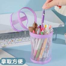 透明铅笔盒笔袋柔和的颜色灵活的笔筒易于取用的口袋储物袋适用于文具学校，学校用品，返校 - 均碼 - 查看 16