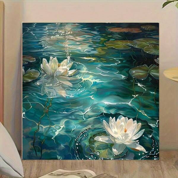 1pc 40x40cm/15.7x15.7in Exquisite 5D Full Sequin Diamond Painting Art - Beautiful Lotus Flower Embroidery Kit, Handmade Home/Living Room/Office Wall Decor, Frameless Design