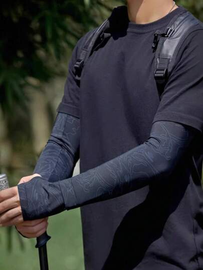 Men's Summer Chinese Style Auspicious Cloud Print Sun Protection Sleeve Covers, Thin, UV-Blocking, Breathable, Loose Fit For Outdoor, Cycling, Fishing Arm Warmers Autumn Outfits Halloween Costumes Black Arm Sleeve Gifts For Men