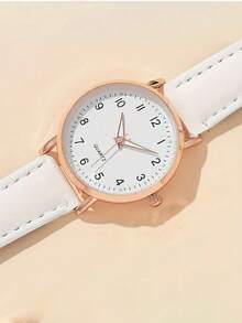 2pcs/1set Fashionable Simplistic Numeric Quartz Leather Strap Watch & Heart-Shaped Bracelet Set, Perfect Romantic Symbol, Best Gift For Her