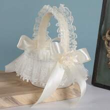 Flower Girl Baskets With Bows Unique Lace Trim Wedding Baskets For Party Banquet Ceremony Decoration - Champagne - View 2