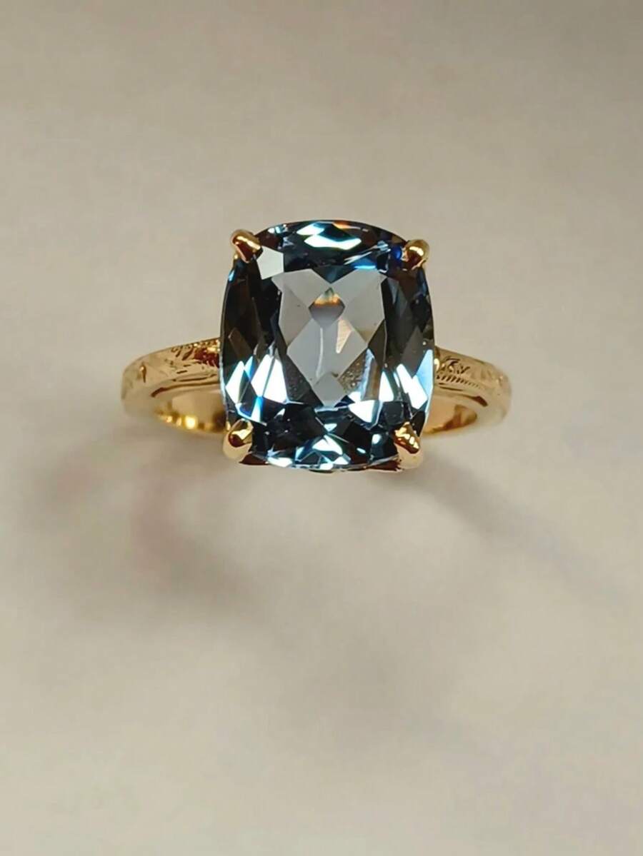 1pc Fashionable Cubic Zirconia Ring, Suitable As Women Wedding Engagement Valentine's Day Gift - Vàng - Xem 1
