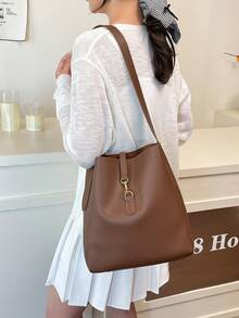 Women's Casual Crossbody Bucket Bag - Solid Color, Dual-Layer PU Material Handbag, Magnetic Closure, Adjustable Shoulder Strap Shoulder Bag - Lightweight Design, Suitable For Commuting, Leisure And Dating, Minimalist Style, Versatile Use - Multicolor - View 9