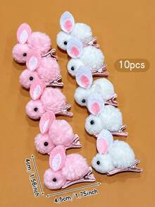 10 件白色粉色兔子发夹小巧可爱头饰适合日常使用发饰 - 彩色 - 查看 4