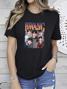 180g pure Cotton Limited HWANG IN YEOP Retro T Shirt Fans Korean Vintage Actor Versatile Stretched graphic Top For Everyday Wear Casual homme fashion Soft Slightly designer clothes streetwear Breathable Stylish Print Round Neck Short Sleeve Comfortable Summer For Women Unisex - Negro - Ver 1