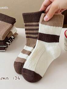 Kit 3 6 12 Mid-Calf Socks Vintage Style Elegant Earthy Tones Women's 35-40 - Nhiều màu - Xem 5