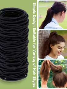 10条/30条/50条/100条装高弹加厚基础黑色发圈，发饰，发带，马尾辫发圈，美发造型工具，多功能发饰，不伤发，适合浓密卷发，男女通用，一次性使用，适合日常发型、户外发型、洗澡等场合，弹性发带，休闲派对、工作通勤、运动、校园约会、度假、日常旅行，是送给妈妈、朋友、情侣、同学的理想礼物，头饰/头饰