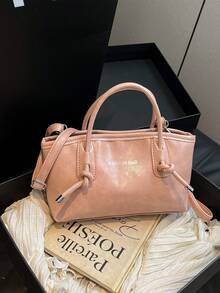 1 pieza Bolso de bolos de unicolor de PU acolchado en rosa con cierre de cremallera, bolso de gran capacidad, nuevo bolso de estilo vintage de moda de un solo hombro, adecuado para uso diario de mujeres, otoño/invierno