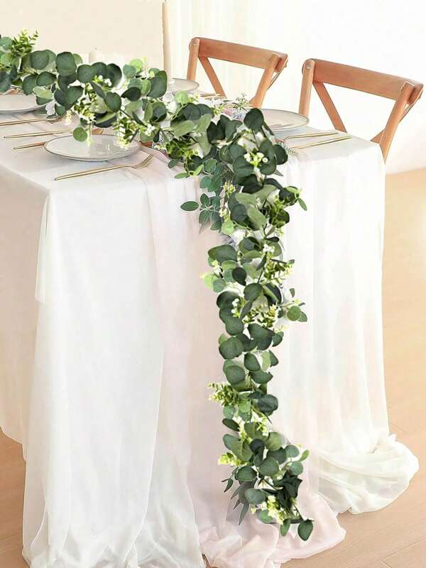 1pc/2pcs Artificial Greenery Garland Eucalyptus Faux Silver Dollar Vine For Table Door Bedroom Living Room House Party Wall Background Door Arch Hanging Decorations Indoor Outdoor Garden Birthday Wedding Back To School Supplies Thanksgiving Christmas Holiday Essentials Gift