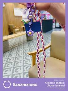 可爱花卉高品质编织手机挂绳，通用手机壳带支架可调节斜跨绳，适合女性 - 彩色 - 查看 3