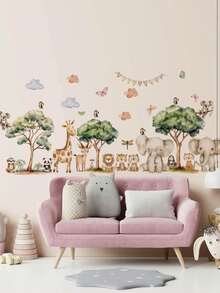 2pcs/1PC Wall Decals -[Forest Small Animal Wall Stickers, Cartoon Line Animal Wall Stickers] PVC Self-Adhesive Removable Wall Stickers For Nursery, Kids' Room, Playroom, Or Classroom – Cute & Creative Wall Decor For Any Space - Multicolor - View 3