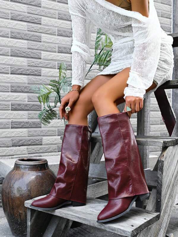 Nuevas botas altas versátiles y sexys, botas de montar con ribete plisado de estilo gótico de unicolor