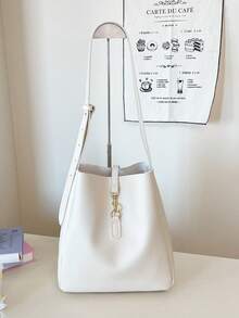 Women's Casual Crossbody Bucket Bag - Solid Color, Dual-Layer PU Material Handbag, Magnetic Closure, Adjustable Shoulder Strap Shoulder Bag - Lightweight Design, Suitable For Commuting, Leisure And Dating, Minimalist Style, Versatile Use - Multicolor - View 12