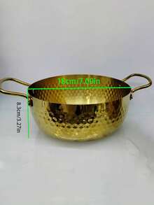 1pc Golden Hammered Stainless Steel Ramen Pot, Korean Instant Noodle Pot, Golden Hammered Hot Pot, Viral Dual-Ear Soup Pot, Seafood Pot, Extra Thick Stainless Steel Ramen Pot, Korean Instant Noodle Pot, Golden Hammered Hot Pot, Viral Dual-Ear Soup Pot, Seafood Pot - Golden - View 12