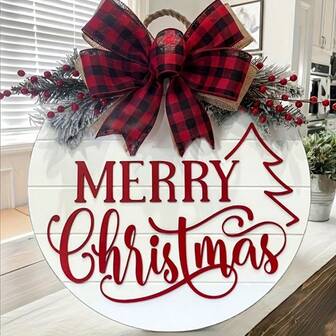 1件圣诞欢迎牌，圣诞花环前门廊装饰，适用于酒吧户外室内家居装饰，圣诞装饰，人造编织圣诞花环，前门装饰，户外装饰，适合冬季家居装饰和节日庆典，节日派对，圣诞派对，节日装饰，节日装饰，派对礼品，趣味圣诞派对装饰，圣诞假期，新年快乐，圣诞装饰，送给朋友的完美圣诞礼物，圣诞装饰，家居圣诞礼物，圣诞装饰