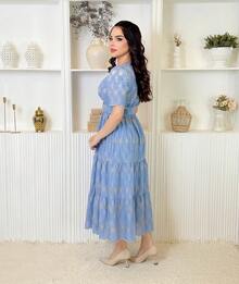 Elegant Midi Dress In 3D Laise Lined With Perfect Fit – Size M, G And GG - Baby Blue - View 3