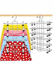 6-Tier Metal Pants Hanger With Clips - Space-Saving Wardrobe Organizer For Jeans, Scarves, And Skirts - Durable Painted Finish, Multi-Layer Storage Rack For Closet Organization, Compact Clothes Storage | Spacesaving Design | Metal Construction, Hangers For Clothes - Black - View 3