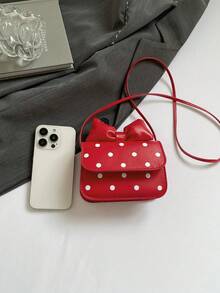 迷你时尚新款女士波尔卡圆点PU皮革小方形单肩斜挎包 - 紅色 - 查看 4