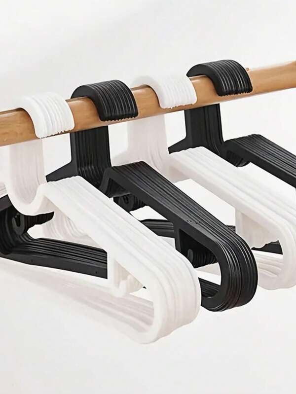 10 Stücke/5 Stücke schwarze & weiße Kunststoff-Kleiderbügel, strapazierfähige röhrenförmige Hemdbügel, platzsparend schlank, stabile Kleiderbügel geeignet für Wäsche und täglichen Gebrauch