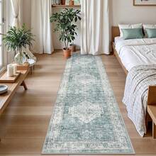 Washable Area Rug 5x7, Non-Slip Boho Neutral Carpet Living Room Bedroom Dining Room Office, Low-Pile Farmhouse Soft Carpet, Tan - Blue - View 6