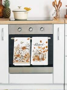 2Pcs Watercolor Eucalyptus Leaves Buffalo Plaid White Pumpkin Maple Leaf Thanksgiving Farmhouse Kitchen Towels Home Seasonal Harvest Fall Vintage Halloween Decorative Dish Towels Kitchen Dish Towels Hand Towels Tea Towels Kitchen Drying Dish Towels For Kitchen Restaurant Table