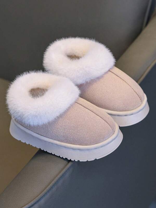 Kids Slip-On Slippers, Simple & Fashionable Indoor Home Fluffy Shoes, Autumn/Winter, Anti-Slip Thick Sole, Warm Lining, Suitable For Boys & Girls
