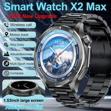 GUHUAVMI GUHUAVMI 2025 New Fashion Sports Smart Watch For Men, 1.53inch HD Screen, Wireless Call/Dial, Receiving Information, GPS Motion Track, Compass, Altitude Pressure, Multi-Sports Mode Smartwatch, Heart Rate/Sleep Monitoring Fitness Tracker, Women's Smart Watch X2, Suitable For Android And IOS