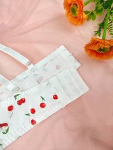 1 pieza Sujetador sexy con aros y relleno con encaje floral de cereza lindo para mujeres