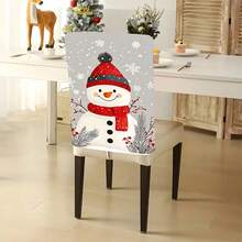 1pc/4pcs/6pcs/10pcs Christmas Series, Snowman & Snowflake Print Plush Chair Cover, Removable Short Plush Material Chair Slipcover, Chair Back Protector, Suitable For All Seasons, Holiday Decor Chair Cover For Dining Room, Living Room, Home, With Back Protection, Fit For Dining Room, Office, Living Room, Hotel And Home Decor - ZYBT-182 - View 5