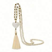 1pc Elegant Bohemian Style Long Y-Shape Women's Necklace With Turquoise Heart Beads Versatile Fashion Accessory For Casual Attire & Gifting Daily Wear All-Season Gift Accessory Pendant Necklace - 白色 - 查看 5