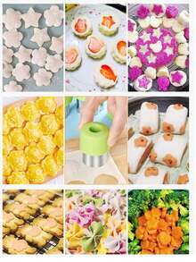6pcs/8pcs/10pcs Stainless Steel Fruit And Vegetable Embossing Molds, Fruit And Vegetable Cutting Seal Sets, Noodle Embossing Tools, Heart-Shaped, Star Shaped, Flower Shaped, Rabbit Shaped, Bear Shaped, Strawberry Shaped, Mushroom Shaped, Small Fish Shaped, Duck Shaped Cutting Molds, Mini Cutters, Seal Molds, Suitable For Making Fruit Platters, Lunch Boxes - Green - View 10