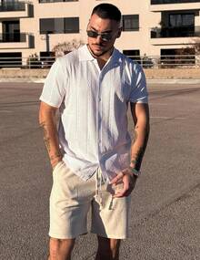 Mens Linen Shorts Casual Drawstring Elastic Waist Lightweight Summer Vacation Beach ShortsA Valentine's Day UVLZ - Màu Đỏ Sâu - Xem 2