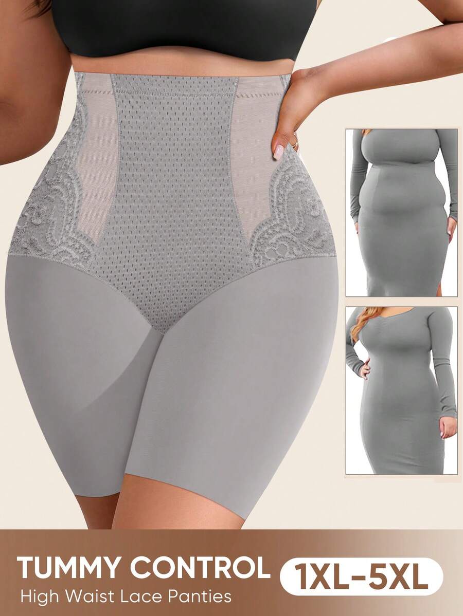 MIOTAN Culotte gaine grande taille pour femmes à taille haute en dentelle, contrôle du ventre et rehaussement des fesses, couvrance intégrale