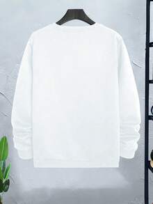 2pcs/Set Men's Solid Color Drop Shoulder Long Sleeve Casual Loose Crew Neck Sweatshirt - Black and White - View 7