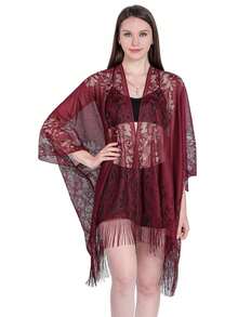 1pc Solid Color Lace Hollow Out Tassel Shawl Scarf Wrap For Women, Versatile For Dress - Multicolor - View 16