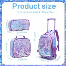 3件套女童16英寸轻便可爱亮片背包，带手提包和铅笔盒，适合小学、初中和高中学生，是返校季的最佳礼物