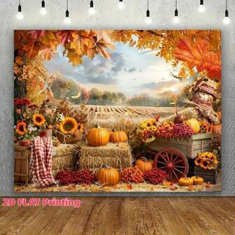 1pc 2D Banner, 1pc Autumn Thanksgiving Photo Backdrop - Vibrant Autumn Pumpkin Harvest Scene, Polyester Material, Suitable For Birthday Party Decor And Home Autumn Decoration