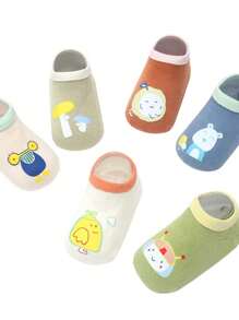 3 Pairs Cartoon Pattern Cute Baby Ankle Socks, 0-5 Years Old, Soft Breathable Comfortable, Printed Anti-Slip Sole, Suitable For Beginner Walkers