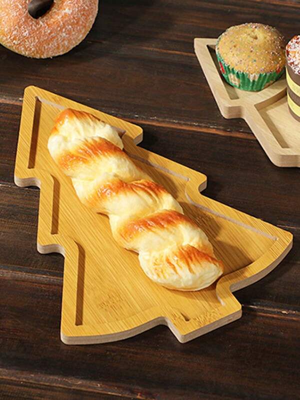 1PC Christmas Tree Wooden Serving Tray For Food, Snacks, Beverages, Sushi, Steak, Pizza, Desserts, Cakes, Bread - Breakfast Platter, Coffee Tray, Tea Board, Charcuterie Plate With Grooved Handles - Kitchen Supplies