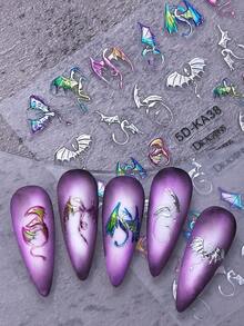 2片装5D立体浮雕闪亮龙形美甲贴纸，Y2K哥特风彩色金属光泽西部龙形美甲贴花，3D立体浮雕自粘美甲装饰，沙龙DIY美甲用品 - 彩色 - 查看 7