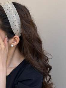 3条装女士纯色优雅水晶网纱防滑发带，适合日常佩戴，居家、学校、海滩、工作、派对、节日、生日、返校、新年、情人节、母亲节、婚礼、音乐节、毕业典礼等场合，可作发带、发箍、发饰、女士头饰。 - 彩色 - 查看 2