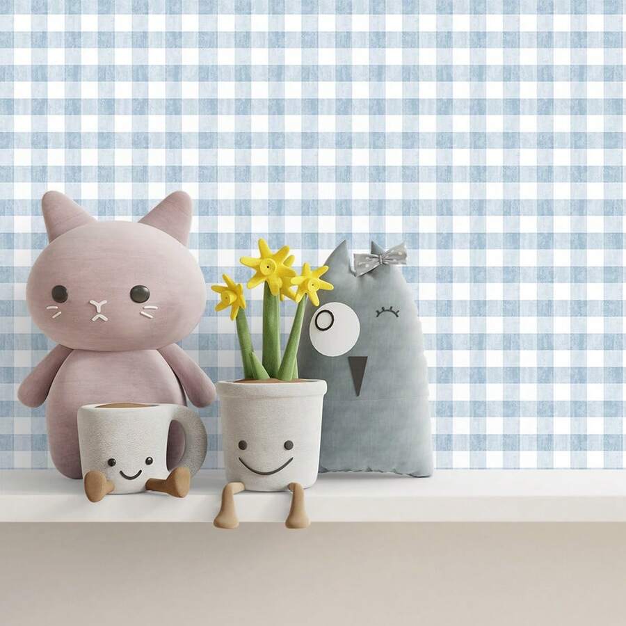 Paper and Wall 10 Meters Bedroom Wallpaper Decorative Self-Adhesive Vinyl Plaid Pink Stripe Children's Decoration Girl Feminine Modern Bedroom Living Room - 淺藍色 - 查看 1