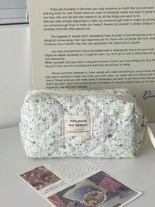 1件/套 花卉图案灯芯绒化妆包，多功能化妆品收纳袋，便携式拉链化妆品整理包，可收纳化妆品、护肤品、口红、化妆刷、护手霜、耳机、硬币、钥匙、小物件，适合居家、旅行、度假、上学、化妆包、洗漱包、旅行必备、邮轮必备、宿舍必备、伴娘礼物、母亲节礼物、生日礼物、送给朋友和老师的礼物 - 綠色 - 查看 2