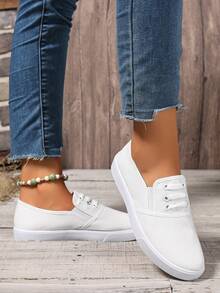 女士休闲平底鞋 - 透气面料，柔软衬里，简约圆头设计，四季舒适 - 黑色和白色，日常穿着，时尚，适合办公室