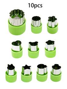 6pcs/8pcs/10pcs Stainless Steel Fruit And Vegetable Embossing Molds, Fruit And Vegetable Cutting Seal Sets, Noodle Embossing Tools, Heart-Shaped, Star Shaped, Flower Shaped, Rabbit Shaped, Bear Shaped, Strawberry Shaped, Mushroom Shaped, Small Fish Shaped, Duck Shaped Cutting Molds, Mini Cutters, Seal Molds, Suitable For Making Fruit Platters, Lunch Boxes - Green - View 15