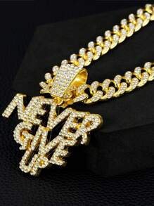 奢华闪亮“Never Give Up”英文字母嘻哈吊坠项链，适合日常佩戴、聚会、生日、派对、母亲节、父亲节、情人节 - 彩色 - 查看 4